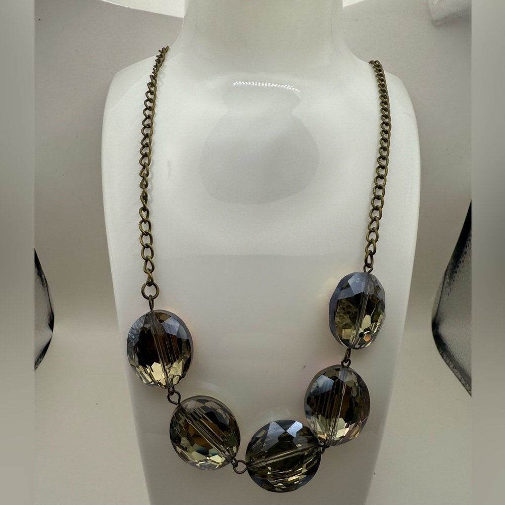 Beautiful Necklace & Earrings Set Long Bronze Necklace Crystal Beads
